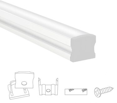 Ledstrip profiel wit opbouw 1,5m - breed en hoog - compleet met afdekkap