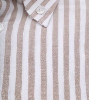 Ledub Overhemd Linnen Beige Gestreept - 45