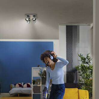 Ledvance LED plafondspot Jupiter, 3.000 K, 4-lamps, vierkant zilver, zwart