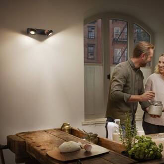 Ledvance LED plafondspot Pluto, staal, hout, 2-lamps, zwart zwart, bruin