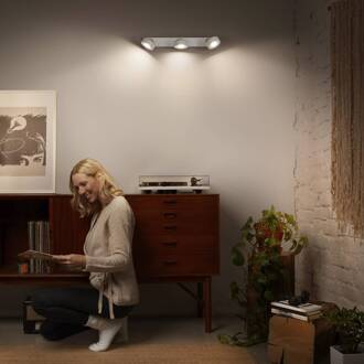 Ledvance LED plafondspot Pluto, staal, hout, 3-lamps, wit wit, bruin