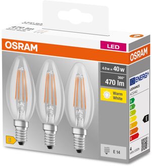 Ledvance OSRAM Set van 3 LED-lampen E14 heldere vlam 4W equivalent aan 40W warmwit