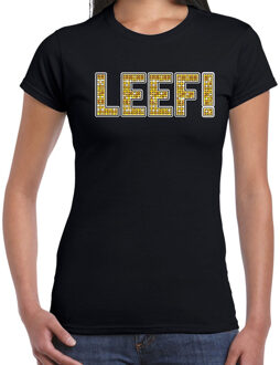 LEEF fun tekst t-shirt zwart voor dames XS