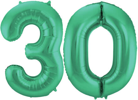 Leeftijd feestartikelen/versiering grote folie ballonnen 30 jaar glimmend groen 86 cm - Ballonnen