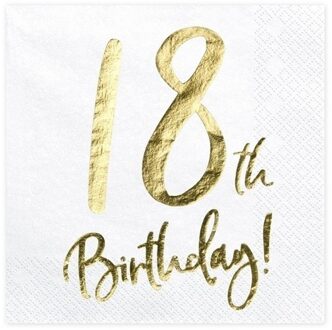 Leeftijd servetten 18 jaar - 40x stuks - 33 x 33 cm - papier - 3-laags - 18e verjaardag Wit