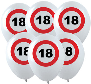 Leeftijd verjaardag ballonnen met 18 jaar stopbord opdruk - 12x stuks - wit/rood - stopbord - Ballonnen