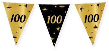 Leeftijd verjaardag feest vlaggetjes 100 jaar geworden zwart/goud 10 meter - Vlaggenlijnen Multikleur