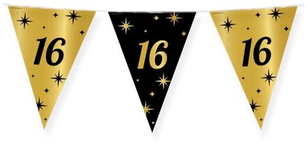 Leeftijd verjaardag feest vlaggetjes 16 jaar geworden zwart/goud 10 meter - Vlaggenlijnen Multikleur