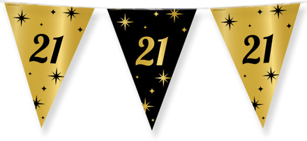 Leeftijd verjaardag feest vlaggetjes 21 jaar geworden zwart/goud 10 meter - Vlaggenlijnen Multikleur