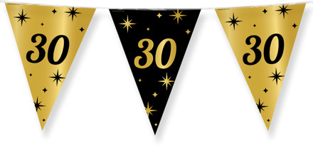 Leeftijd verjaardag feest vlaggetjes 30 jaar geworden zwart/goud 10 meter - Vlaggenlijnen Multikleur