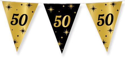 Leeftijd verjaardag feest vlaggetjes 50 jaar geworden - zwart/goud - 10 meter - versiering - Vlaggenlijnen Multikleur