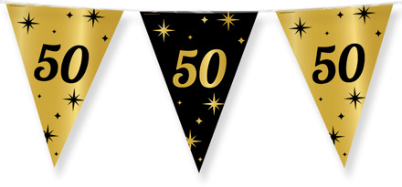 Leeftijd verjaardag feest vlaggetjes 50 jaar geworden zwart/goud 10 meter - Vlaggenlijnen Multikleur