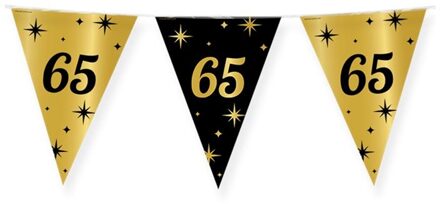 Leeftijd verjaardag feest vlaggetjes 65 jaar geworden zwart/goud 10 meter - Vlaggenlijnen Multikleur