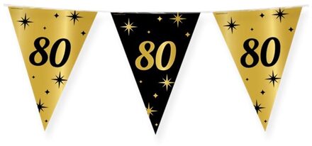 Leeftijd verjaardag feest vlaggetjes 80 jaar geworden zwart/goud 10 meter - Vlaggenlijnen Multikleur