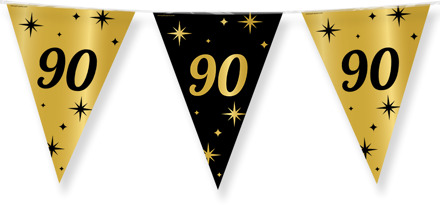 Leeftijd verjaardag feest vlaggetjes 90 jaar geworden zwart/goud 10 meter - Vlaggenlijnen Multikleur