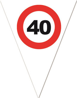 Leeftijd verjaardag vlaggenlijn met 40 jaar stopbord opdruk - 500 cm - Plastic - wit/rood - Vlaggenlijnen