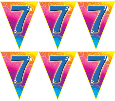 Leeftijd vlaggenlijn - 2x stuks - 7 jaar - 5 meter - plastic - 7e verjaardag thema - versiering - sl