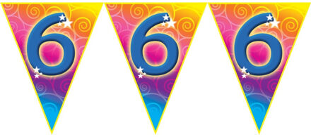 Leeftijd vlaggenlijn - 6 jaar - 5 meter - plastic - 6e verjaardag thema - versiering - slingers