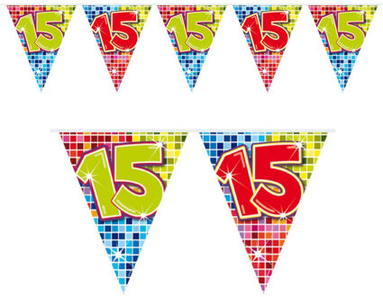 Leeftijd vlaggenlijn / slinger - 15 jaar - verjaardag feest versiering - mini vlaggetjes
