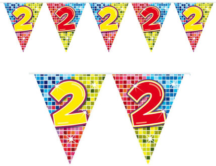 Leeftijd vlaggenlijn / slinger - 2 jaar - verjaardag feest versiering - mini vlaggetjes