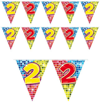 Leeftijd vlaggenlijn / slinger - 2x - 2 jaar - verjaardag feest versiering - mini vlaggetjes