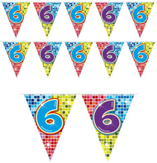 Leeftijd vlaggenlijn / slinger - 2x - 6 jaar - verjaardag feest versiering - mini vlaggetjes