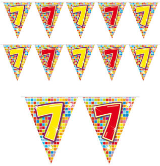 Leeftijd vlaggenlijn / slinger - 3x - 7 jaar - verjaardag feest versiering - mini vlaggetjes