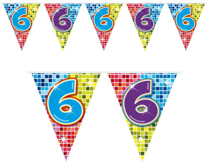 Leeftijd vlaggenlijn / slinger - 6 jaar - verjaardag feest versiering - mini vlaggetjes