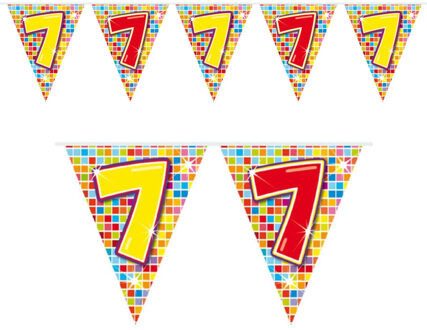 Leeftijd vlaggenlijn / slinger - 7 jaar - verjaardag feest versiering - mini vlaggetjes