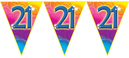 Leeftijd vlaggenlijn - Verjaardag thema 21 jaar - 500 cm - plastic - Feestartikelen/versiering Multi