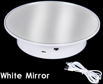 Leeons 360 Draaitafel Elektrische Roterende Display Stand Spiegel Fluwelen Batterij Voor Training Mannequin Hoofd Foto Schieten Props wit mirror
