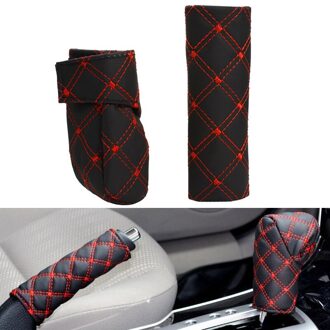 LEEPEE Zwart Rood & Wit Handrem Cover Universal PU Leather Gear Shift Cover