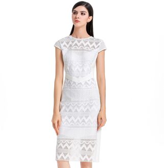 Leer de kanten jurk van de petmouwen aan Wit - M