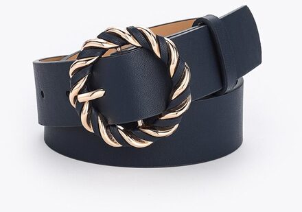 Leer Dunne Riem Vrouwen Twist Pin Gesp Taille Riem Effen Kleur Pu Taille Band Eenvoud Collocatie Jurk Decoratie Europa donker blauw