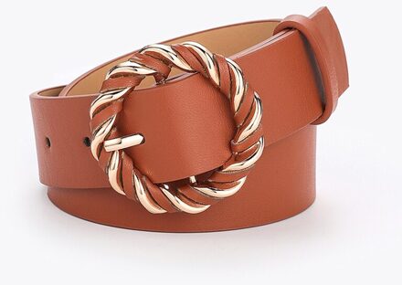 Leer Dunne Riem Vrouwen Twist Pin Gesp Taille Riem Effen Kleur Pu Taille Band Eenvoud Collocatie Jurk Decoratie Europa licht bruinen