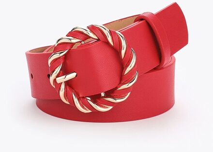 Leer Dunne Riem Vrouwen Twist Pin Gesp Taille Riem Effen Kleur Pu Taille Band Eenvoud Collocatie Jurk Decoratie Europa Rood