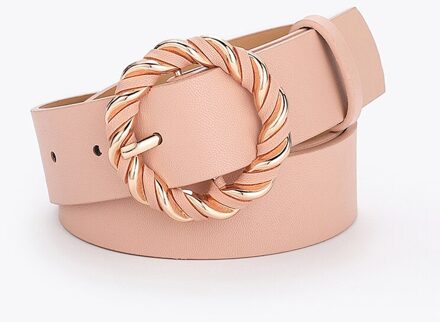 Leer Dunne Riem Vrouwen Twist Pin Gesp Taille Riem Effen Kleur Pu Taille Band Eenvoud Collocatie Jurk Decoratie Europa Roze