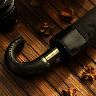 Leer Gebogen Handvat mannen Automatische business Paraplu Mannelijke Winddicht Zwart Grote Paraplu parasol Regen corporation paraguas