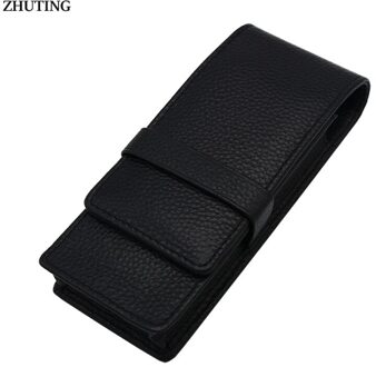 Leer Vulpen Case Voor 3 Pennen Pouch Aparte Slot Organisator Draagtas 53CC zwart