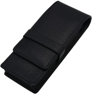 Leer Vulpen Case Voor 3 Pennen Pouch Aparte Slot Organisator Draagtas zwart