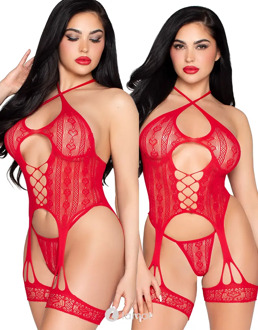 Leg Avenue Halter Cami Jarretel Set met String, LAV88068 - Maat: One Size