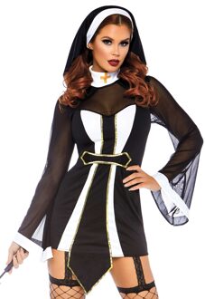 Leg Avenue LEG-AVENUE - Sexy zwart en wit religieus kostuum voor dames - S/M - Volwassenen kostuums