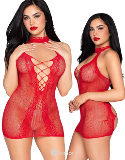 Leg Avenue Rode Gestipte Halter Mini Jurk, LAV88065 - Maat: One Size