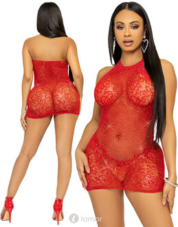 Leg Avenue Rood halter mini-jurk bedekt met strass., LAV86134 - Maat: One Size