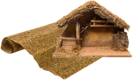 Lege houten kerststal - met ondergrond - 39 x 28 cm - Kerststalletjes Bruin