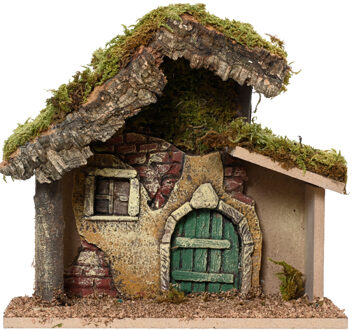 Lege kerststal ? 23 x 11 x 21 cm ? hout/mos ? zonder beelden