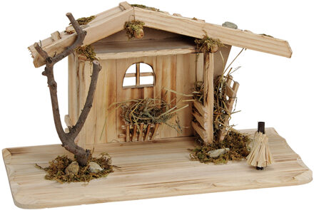 Lege kerststal - zonder figuren - L19 x B41 x H22 cm - hout/mos Bruin