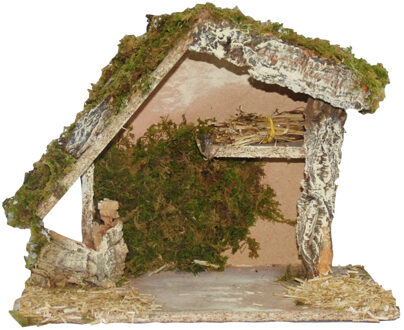 Lege kerststal - zonder figuren - L25 x B13 x H21 cm - hout/mos