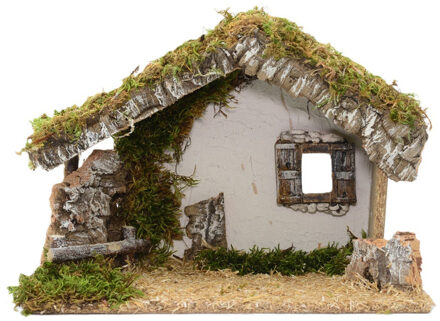 Lege kerststal - zonder figuren - L32 x B18 x H24 cm - hout/mos