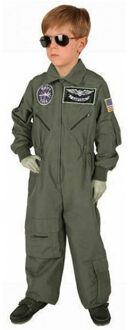 Leger piloot carnaval verkleed kostuum - jumpsuit - voor kinderen - groene overall